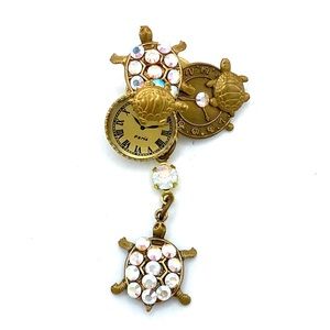 Vintage Turtle And Clock Paris Brooch Pendant